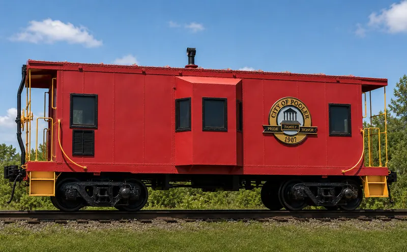 Red City of Pooler 1907 caboose on a railroad track